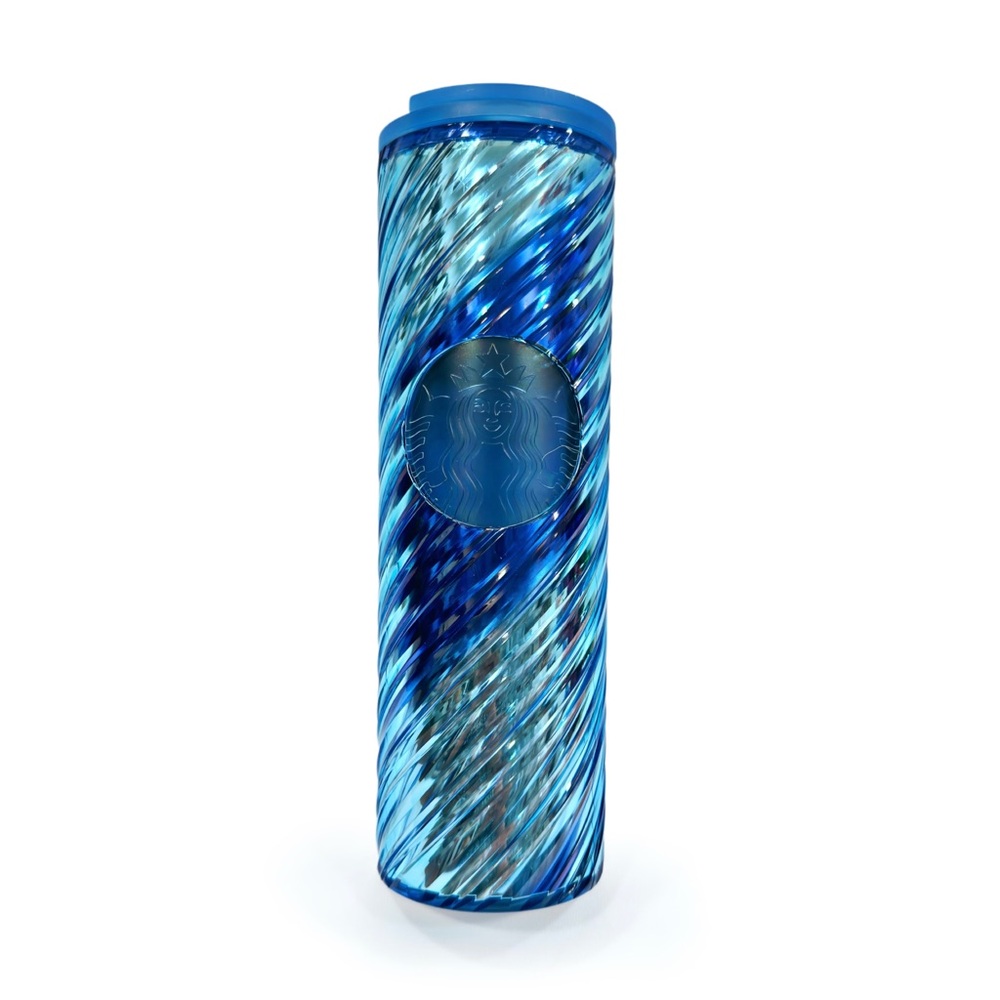 STARBUCKS 2022 Icicle Blue Candy Cane Swirl 16oz Acrylic Insulated Tumbler NWT